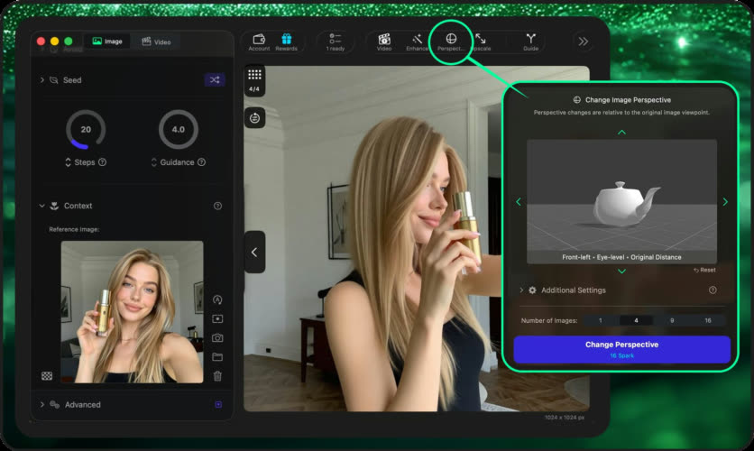 Change Perspective showing multiple camera angles of the same subject