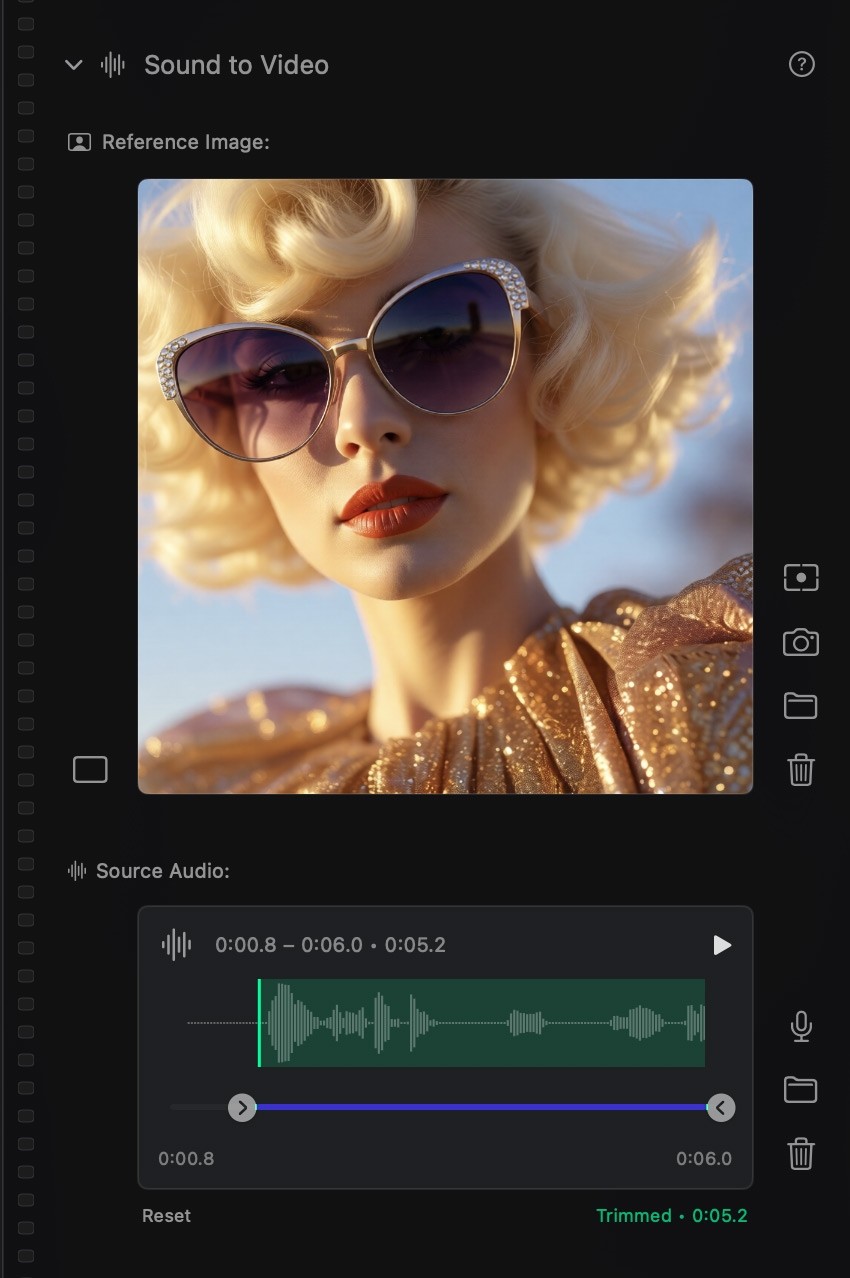 Sound to Video interface showing audio-driven animation