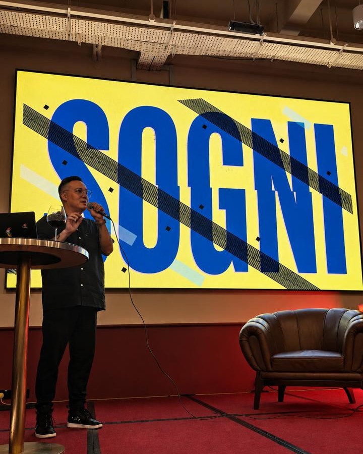 The SOGNI wordmark on the big screen at Mandala Club Singapore